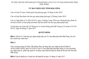 Quyết định 23/2017/QĐ-UBND bãi bỏ văn bản quy phạm pháp luật của Ủy ban nhân dân Đắk Nông