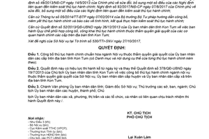 Quyết định 571/QĐ-UBND 2017 công bố thủ tục hành chính chuẩn hóa ngành Nội vụ Ủy ban Kon Tum