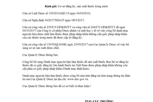 Công văn 19718/QLD-ĐK 2017 nguyên liệu làm thuốc được nhập khẩu không cần giấy phép