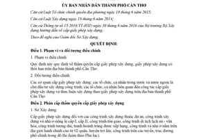 Quyết định 08/2017/QĐ-UBND quy định phân cấp cấp giấy phép xây dựng Cần Thơ