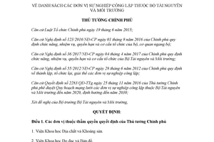 Quyết định 1899/QĐ-TTg 2017 danh sách đơn vị sự nghiệp công lập thuộc Bộ Tài nguyên và Môi trường