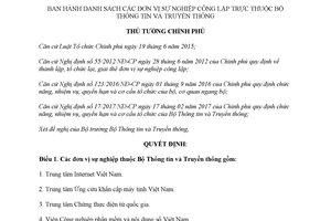 Quyết định 1901/QĐ-TTg 2017 danh sách đơn vị sự nghiệp công lập thuộc Bộ Thông tin Truyền thông