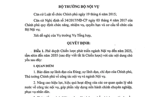 Quyết định 2823/QĐ-BNV 2017 phê duyệt Chiến lược phát triển ngành Nội vụ 2025 2035