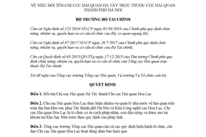 Quyết định 2588/QĐ-BTC 2017 đổi tên Chi cục Hải quan Hà Tây thuộc Cục Hải quan Hà Nội