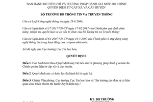 Quyết định 2392/QĐ-BTTTT 2017 Bộ tiêu chí đánh giá mức độ Chính quyền điện tử cấp xã cấp huyện