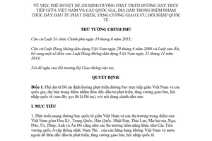 Quyết định 2119/QĐ-TTg 2017 định hướng phát triển đường bay trực tiếp giữa Việt Nam và quốc gia