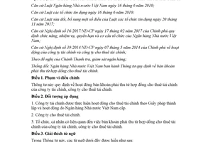 Thông tư 20/2017/TT-NHNN quy định bán khoản phải thu từ hợp đồng cho thuê tài chính