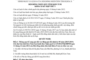 Nghị quyết 38/2017/NQ-HĐND bổ sung giá đất theo Nghị quyết 25/2014/NQ-HĐND Kon Tum