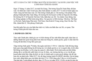 Thông báo 615/TB-VPCP 2017 kết luận Thủ tướng tại buổi làm việc lãnh đạo tỉnh Hà Giang