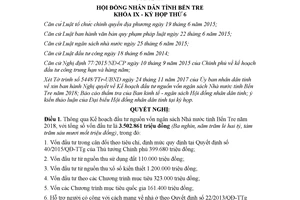 Nghị quyết 15/2017/NQ-HĐND Kế hoạch đầu tư nguồn vốn ngân sách Nhà nước Bến Tre