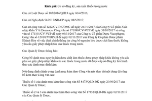 Công văn 21570/QLD-ĐK năm 2017 về đính chính danh mục nguyên liệu dược chất làm thuốc được phép nhập