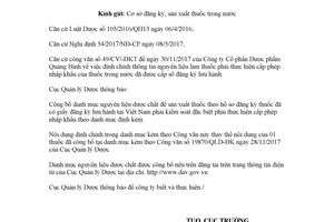 Công văn 21571/QLD-ĐK 2017 đính chính danh mục nguyên liệu làm thuốc thực hiện cấp phép nhập khẩu