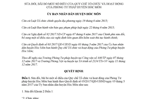 Quyết định 09/2017/QĐ-UBND sửa đổi Quyết định 03/2017/QĐ-UBND huyện Hóc Môn Hồ Chí Minh
