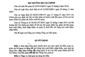 Quyết định 2722/QĐ-BTC 2017 thí điểm giám sát hải quan tự động hàng hóa xuất nhập khẩu