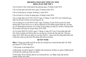 Nghị quyết 43/2017/NQ-HĐND chính sách hỗ trợ đào tạo của hợp tác xã Tây Ninh