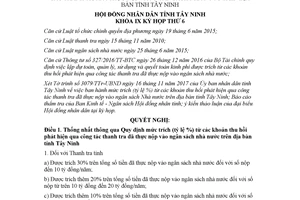 Nghị quyết 45/2017/NQ-HĐND mức trích khoản thu hồi qua thanh tra đã nộp vào ngân sách Tây Ninh