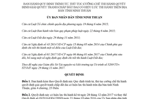 Quyết định 138/2017/QĐ-UBND Quy định thủ tục giải quyết tranh chấp đất đai Ninh Thuận