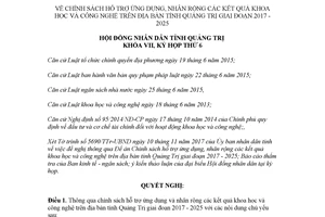 Nghị quyết 31/2017/NQ-HĐND hỗ trợ ứng dụng nhân rộng kết quả khoa học và công nghệ Quảng Trị
