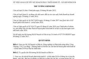 Quyết định 01/QĐ-TTg 2018 giao chỉ tiêu kế hoạch phát triển kinh tế xã hội