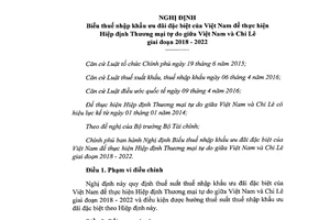 Nghị định 154/2017/NĐ-CP thuế nhập khẩu ưu đãi thực hiện Hiệp định thương mại Việt Nam Chi Lê