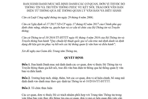 Quyết định 2436/QĐ-BTTTT 2017 Danh mục mã định danh cơ quan trao đổi văn bản điện tử