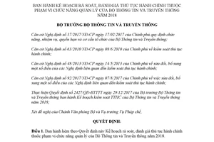 Quyết định 2438/QĐ-BTTTT 2017 rà soát đánh giá thủ tục hành chính thuộc quản lý Bộ Thông tin