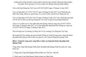 Thông tư 01/2018/TT-BGTVT công bố vùng nước cảng biển thuộc địa phận tỉnh Quảng Ninh