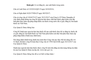 Công văn 22245/QLD-ĐK 2017 đính chính danh mục nguyên liệu làm thuốc phải kiểm soát đặc biệt