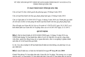 Quyết định 41/2017/QĐ-UBND bãi bỏ 40/2014/QĐ-UBND xử lý cán bộ vi phạm dân số Quảng Trị