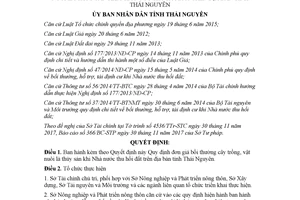 Quyết định 39/2017/QĐ-UBND đơn giá bồi thường cây trồng thủy sản khi thu hồi đất Thái Nguyên