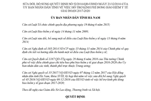 Quyết định 52/2017/QĐ-UBND sửa đổi 52/2016/QĐ-UBND hỗ trợ kinh phí bảo hiểm y tế Hà Nam