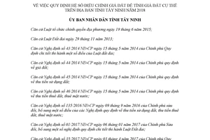 Quyết định 48/2017/QĐ-UBND quy định Hệ số điều chỉnh giá đất để tính giá đất cụ thể Tây Ninh