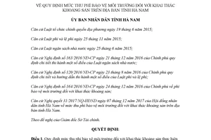 Quyết định 57/2017/QĐ-UBND mức thu phí bảo vệ môi trường khai thác khoáng sản Hà Nam