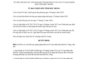 Quyết định 49/2017/QĐ-UBND bãi bỏ văn bản quy phạm pháp luật của Ủy ban nhân dân Sóc Trăng
