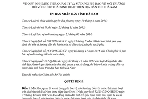 Quyết định 59/2017/QĐ-UBND quản lý sử dụng phí bảo vệ môi trường nước thải sinh hoạt Hà Nam