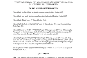 Quyết định 60/2017/QĐ-UBND bổ sung giá đất vào Bảng giá đất định kỳ 05 năm Kon Tum