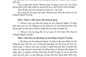 Thông tư 10/2017/TT-BTP quy định Hệ thống chỉ tiêu thống kê Ngành Tư pháp