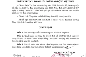 Quyết định 2106/QĐ-TLĐ 2017 Quy chế Khen thưởng của tổ chức Công đoàn