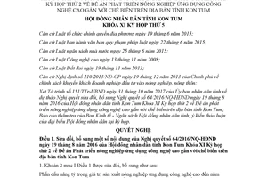 Nghị quyết 39/2017/NQ-HĐND sửa đổi 64/2016/NQ-HĐND Phát triển nông nghiệp Kon Tum