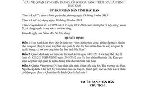 Quyết định 44/2017/QĐ-UBND phân công phân cấp quản lý nghĩa trang cơ sở hỏa táng Bắc Kạn