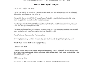 Thông tư 01/2018/TT-BXD quy định chỉ tiêu xây dựng đô thị tăng trưởng xanh