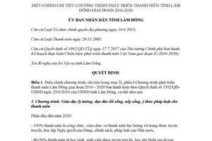 Quyết định 25/QĐ-UBND 2018 điều chỉnh chỉ tiêu Chương trình phát triển thanh niên Lâm Đồng