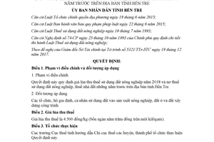 Quyết định 66/2017/QĐ-UBND quy định giá lúa thu thuế sử dụng đất nông nghiệp Bến Tre 2018