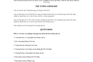 Quyết định 33/QĐ-TTg 2018 danh sách đơn vị sự nghiệp công lập trực thuộc Bộ Giao thông vận tải