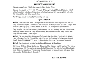 Quyết định 2036/QĐ-TTg 2017 chức danh Trưởng ban Ban chỉ đạo di dời cảng biển trên sông Sài Gòn