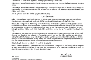 Quyết định 3082/QĐ-UBND 2017 công bố thủ tục hành chính mới Biển Hải đảo Sở Tài nguyên Huế