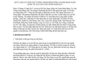 Thông báo 14/TB-VPCP 2018 kết luận Phó Thủ tướng về vật liệu xây dựng 2017