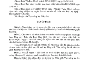 Quyết định 2095/QĐ-LĐTBXH 2017 giao nhiệm vụ xây dựng văn bản quy phạm pháp luật