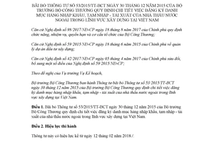 Thông tư 35/2017/TT-BCT bãi bỏ Thông tư 53/2015/TT-BCT đăng ký danh mục hàng nhập khẩu