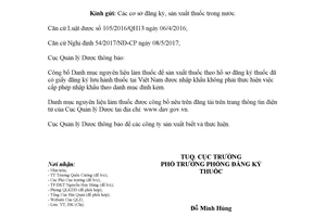 Công văn 101/QLD-ĐK 2018 nguyên liệu làm thuốc nhập khẩu không phải cấp phép nhập khẩu